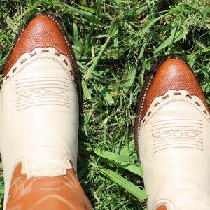 🦎 Nocona Teju Lizard Wingtip Boots | Cream | Men’s 9.5 D | Exotic Cowboy Style